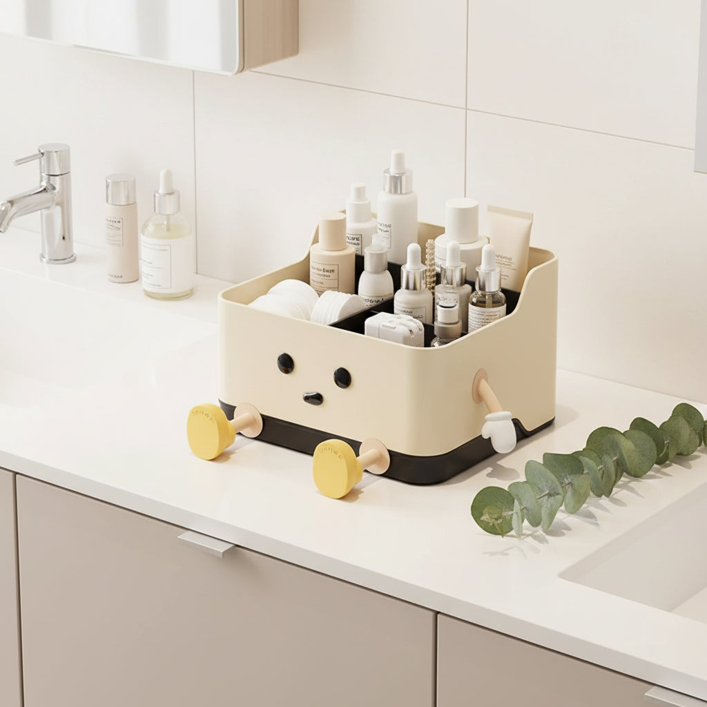 Desktop Organizer
with skincare products on a bathroom counter
